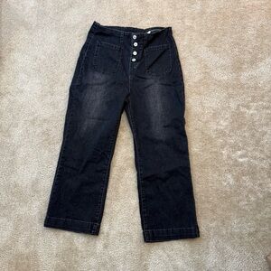 Stylish women’s L black buttoned high rise denim loose jeans